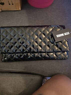 Steve Madden Glossy Black Quilted Patent Clutch